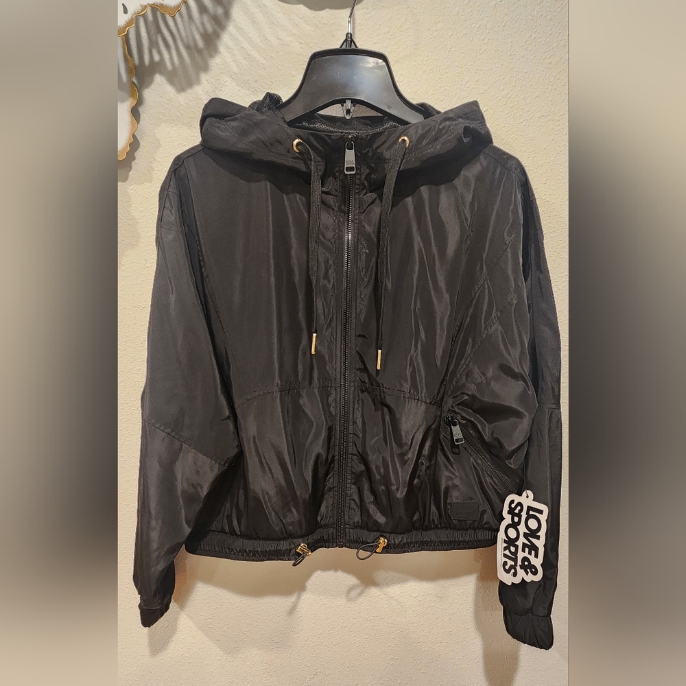 Black Hooded Jacket with Gold Accents